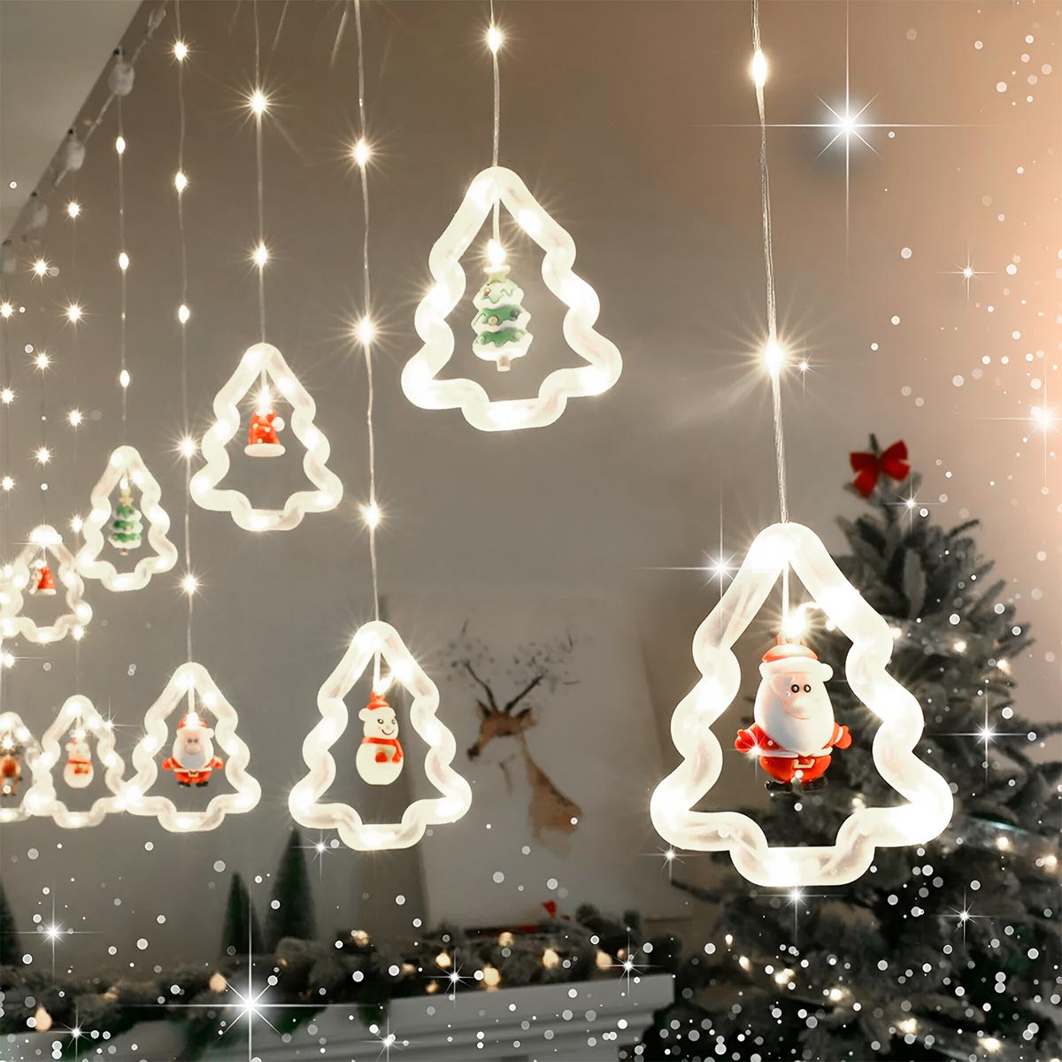 CORTINA NAVIDAD - ESTILO ARBOLES DE NAVIDAD- LUZ LED 🌟🎄