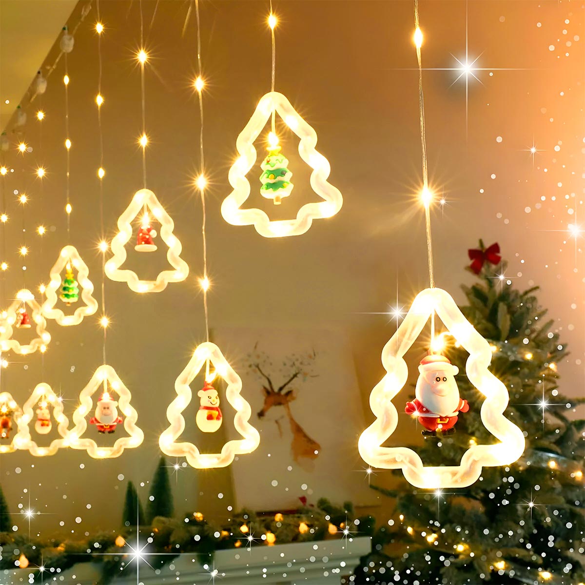 CORTINA NAVIDAD - ESTILO ARBOLES DE NAVIDAD- LUZ LED 🌟🎄