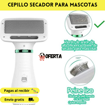 CEPILLO SECADOR PARA MASCOTAS 2 EN 1