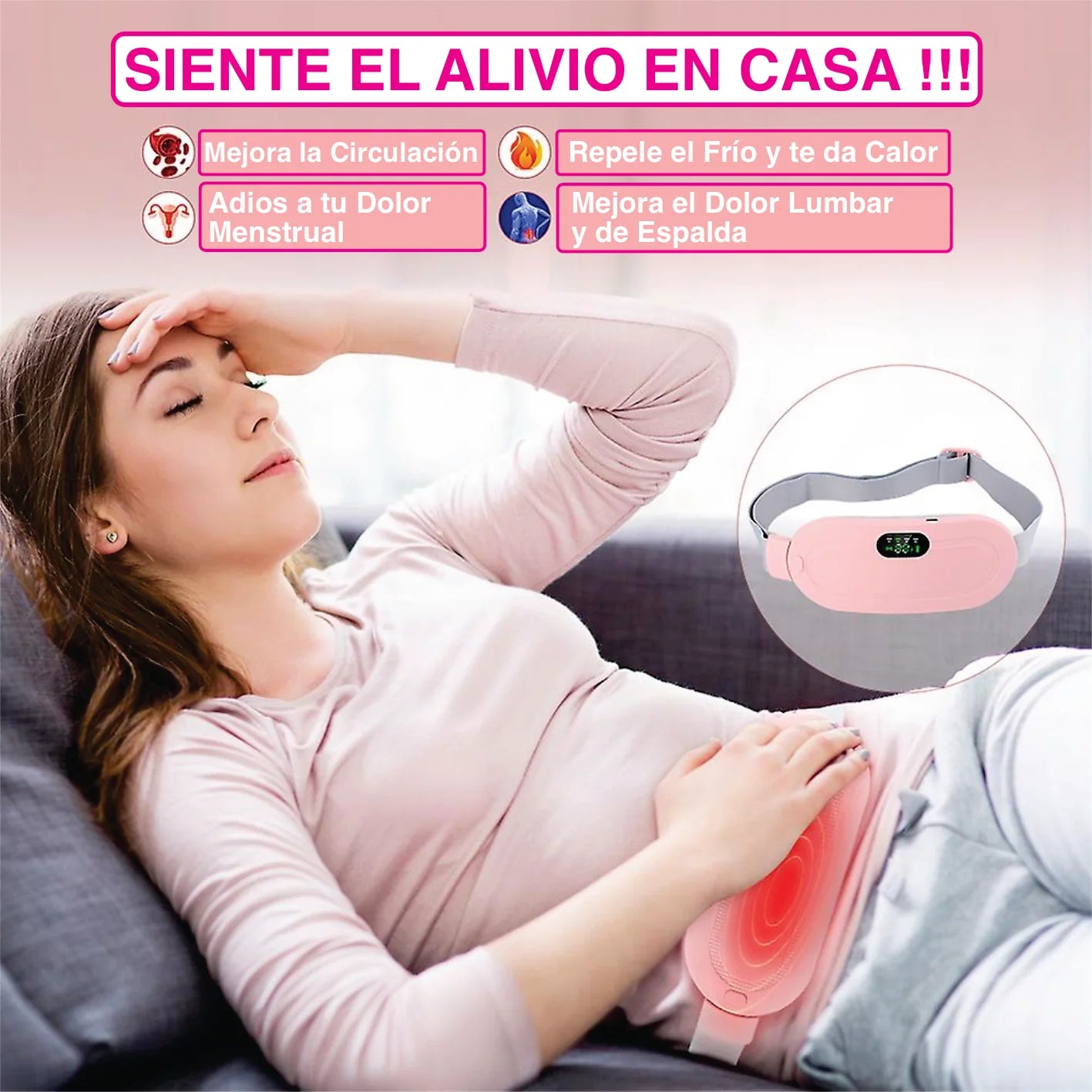 CINTURON MASAJEADOR PARA ALIVIAR COLICOS MENSTRUALES- RECARGABLE 🔋